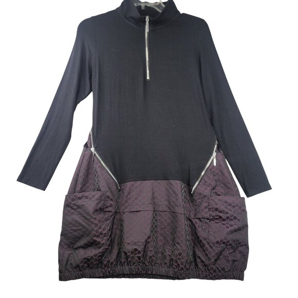 Sun Kim Oversized XS Black Burgundy Polka Dot Tunic Dress Modal Blend USA New - Picture 1 of 11